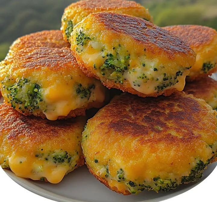 Homemade Broccoli Cheese Patties on a plate with a dipping sauce.