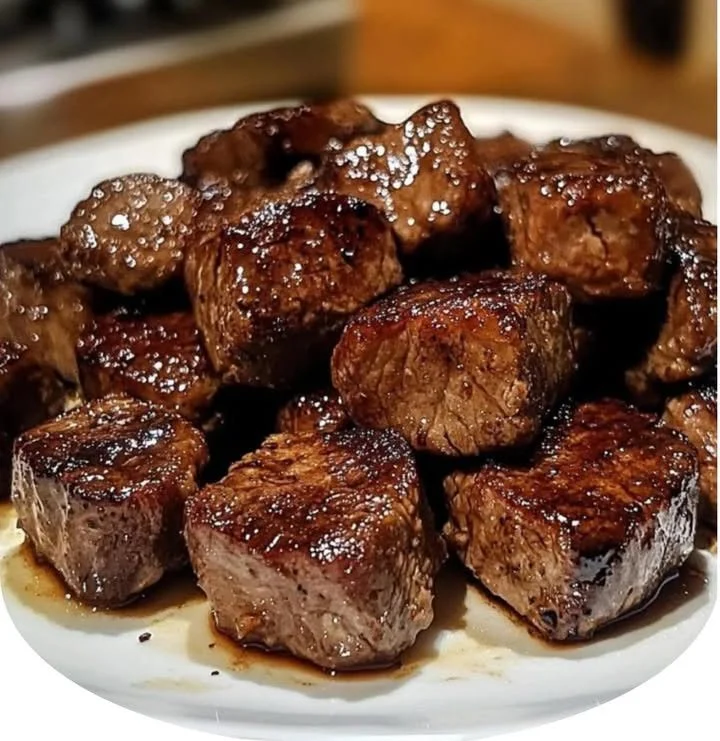 Delicious crockpot steak bites served with herbs and spices.