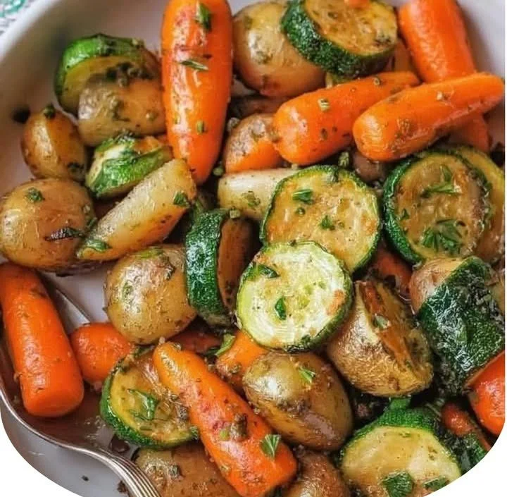Garlic Herb Roasted Potatoes, Carrots, and Zucchini dish