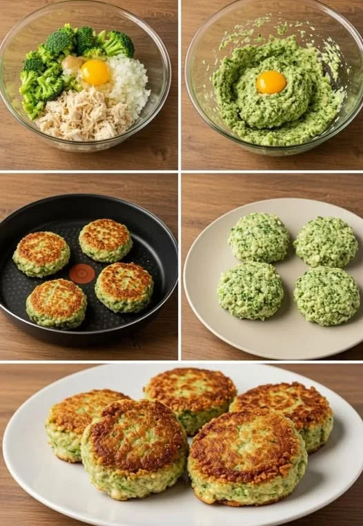Healthy chicken and broccoli patties on a plate, perfect for a nutritious meal.
