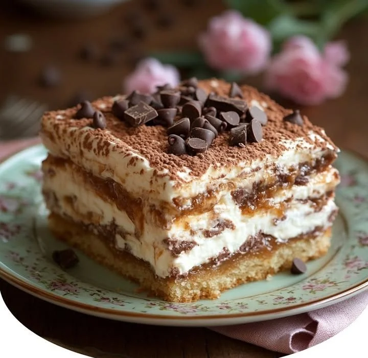 Marie Biscuit Choc-Chip Icebox Cake ready to serve