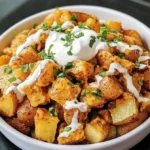Delicious Cheesy Fiesta Potatoes topped with melted cheese and spices