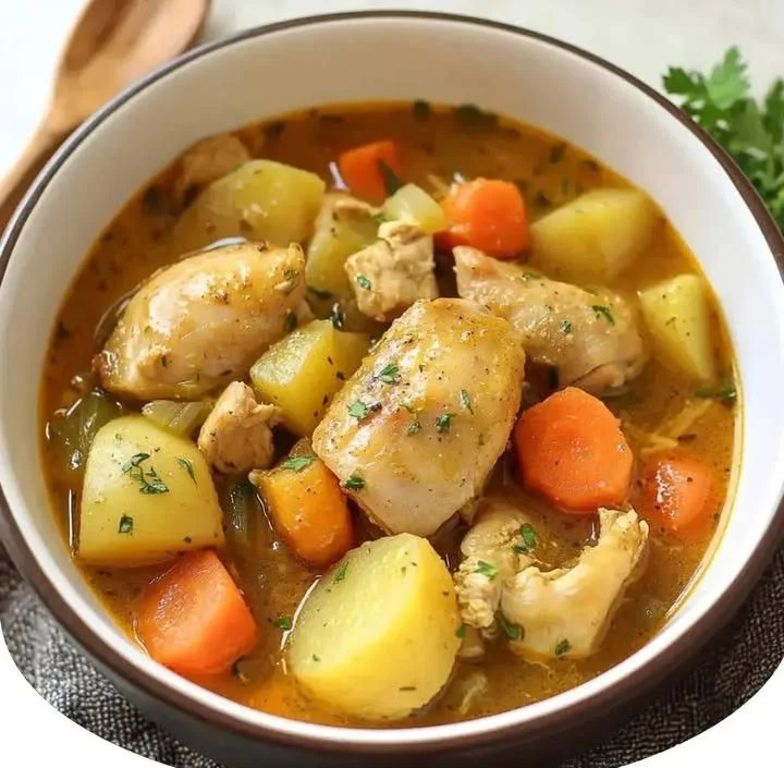 Delicious homemade chicken stew served in a bowl