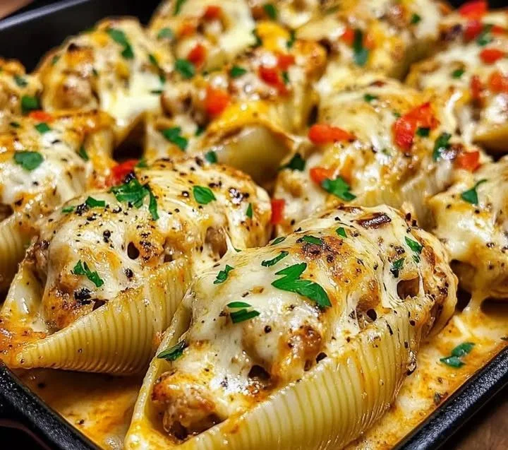 Creamy Cajun Chicken Stuffed Shells with rich sauce and herbs