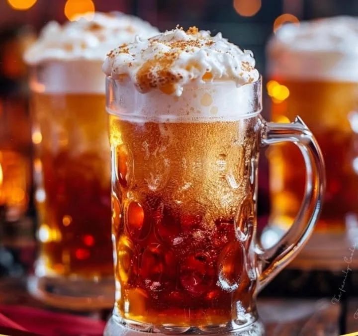 Delicious Harry Potter Butterbeer in a frosty mug with whipped cream