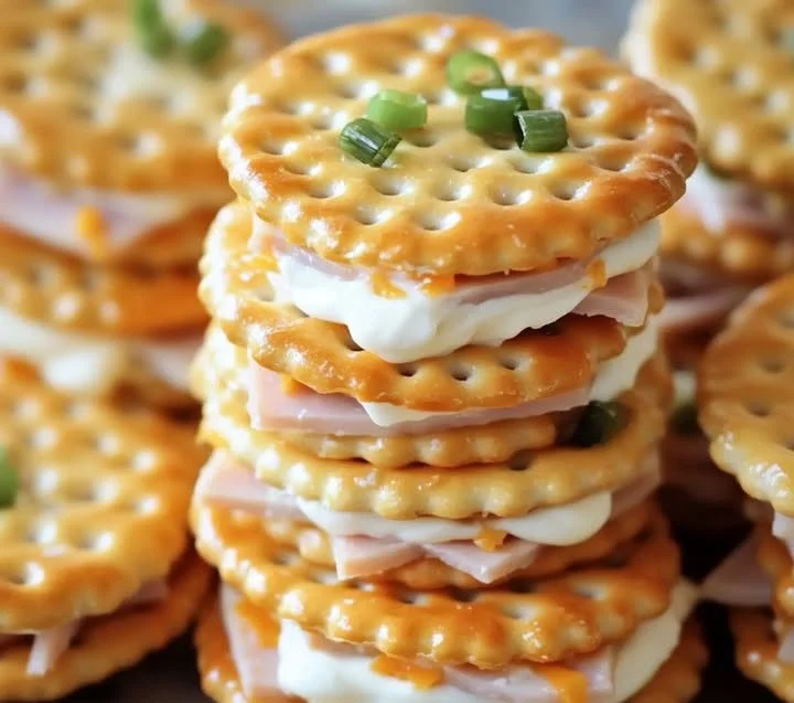 Ritz Cracker Party Sandwiches arranged on a platter for a festive gathering