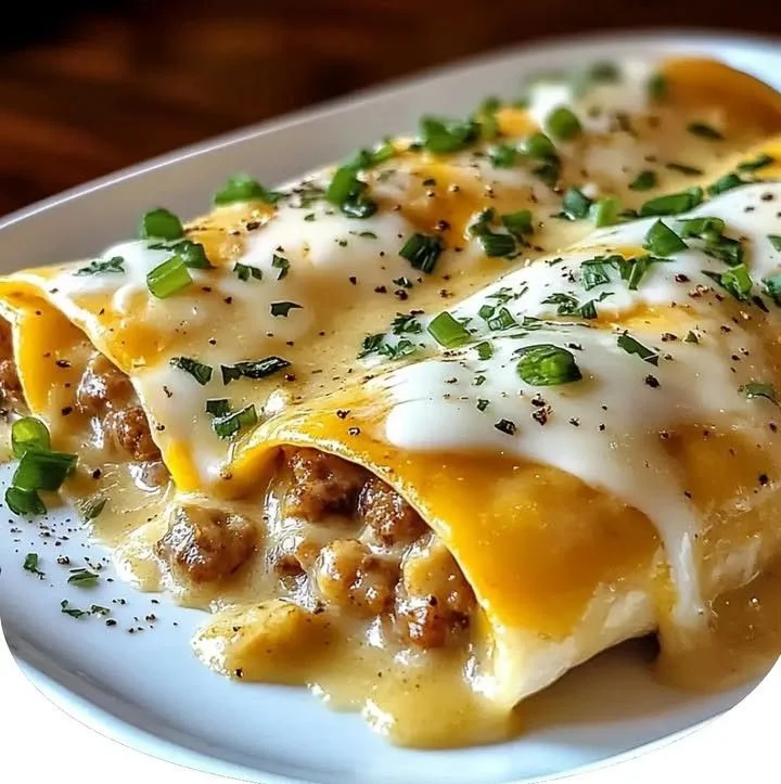 Delicious Southern breakfast enchiladas served with fresh toppings.